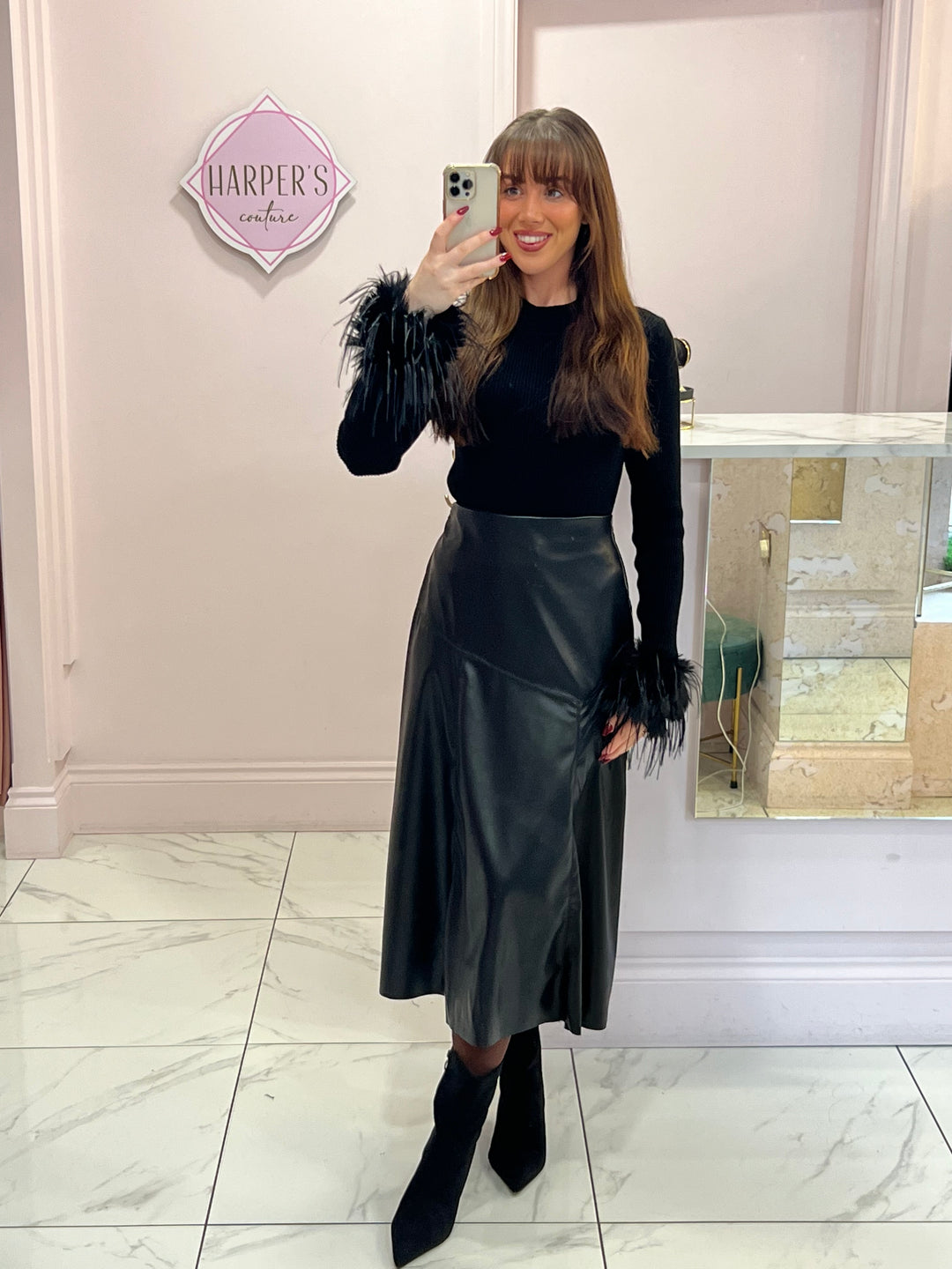 Lara Faux Leather Midi Skirt