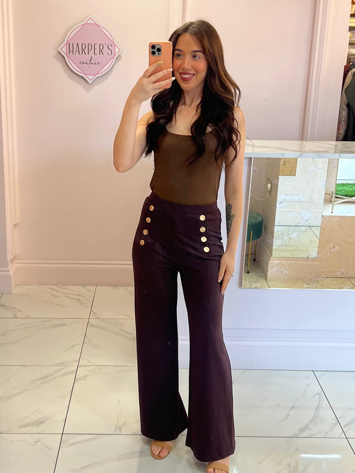 Indie Chocolate Gold Button Wide Leg Trousers