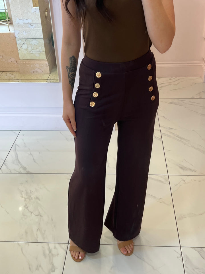 Indie Chocolate Gold Button Wide Leg Trousers