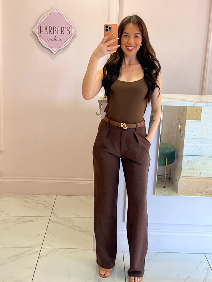 Honey Chocolate Scuba Wide Leg Trousers