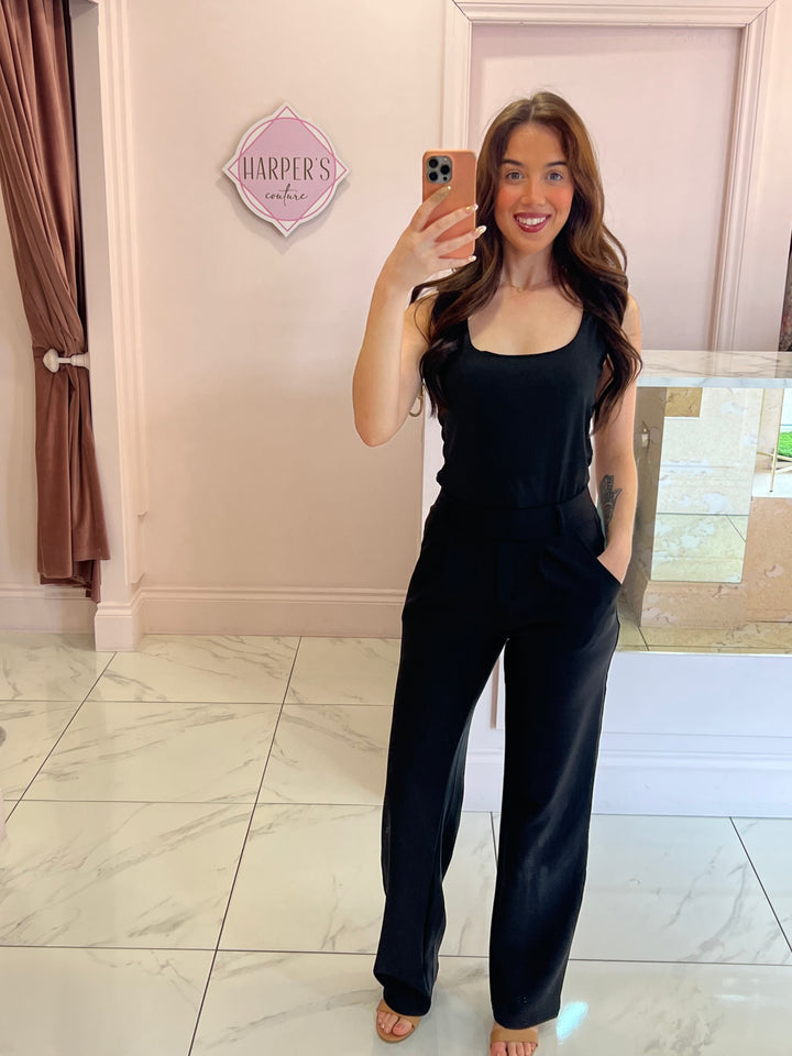 Honey Black Scuba Wide Leg Trousers