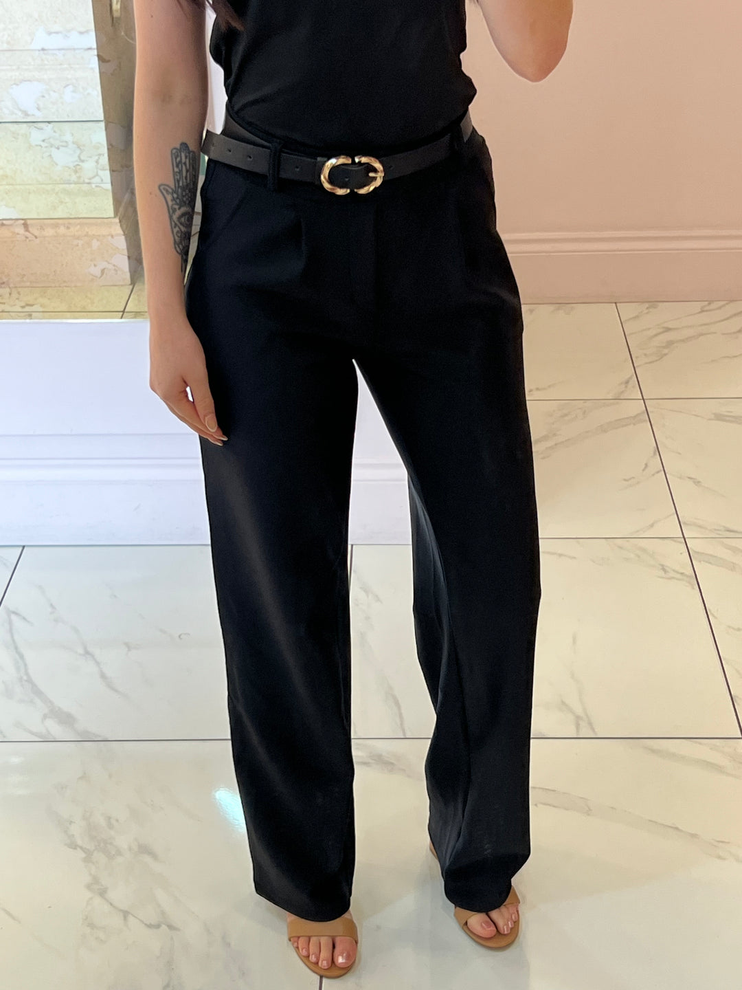 Honey Black Scuba Wide Leg Trousers