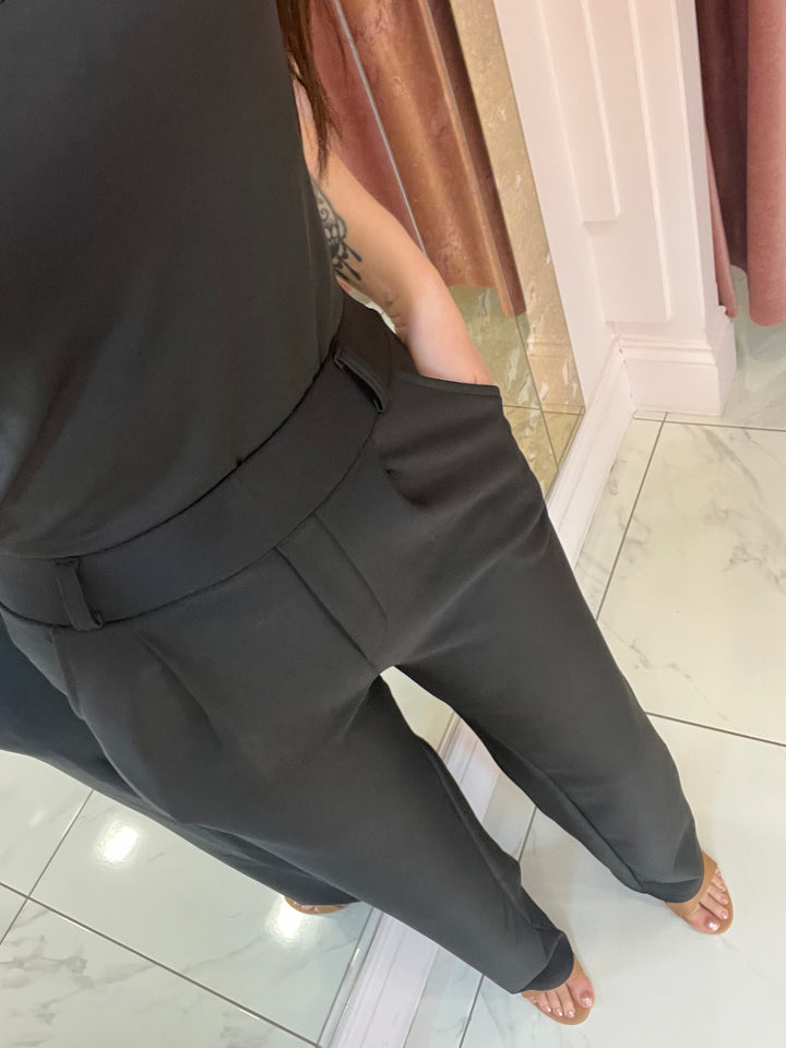 Honey Black Scuba Wide Leg Trousers