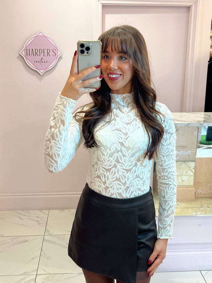 Libby White Lace Leaf Top