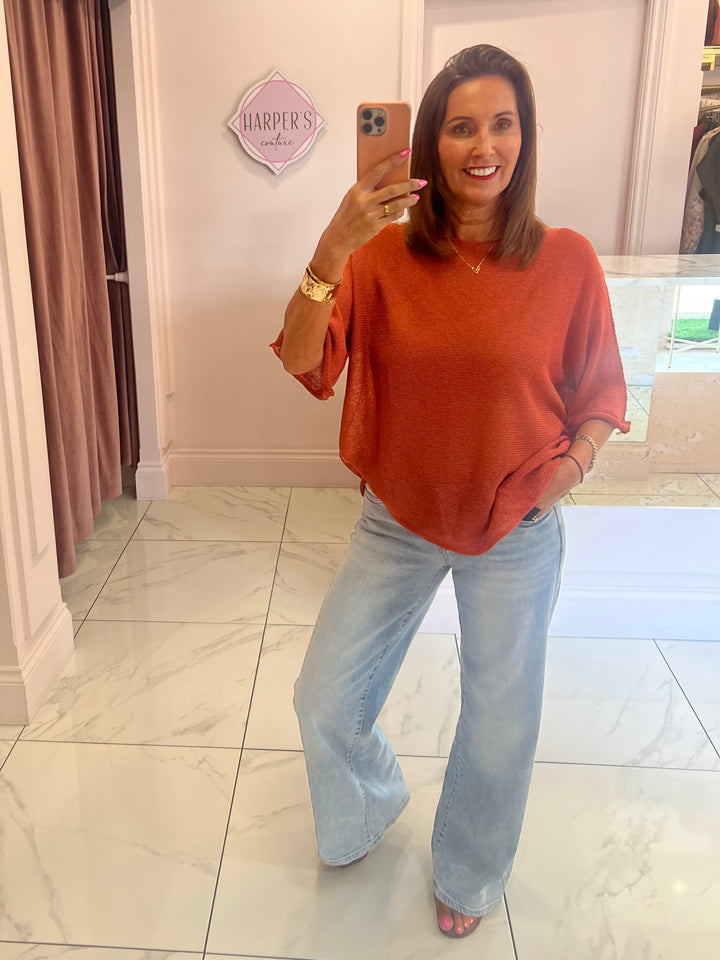 Blair Rust Colour Fine Knit Crochet Top