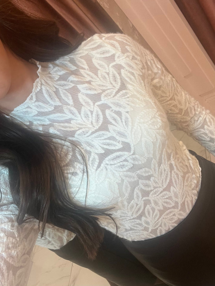 Libby White Lace Leaf Top