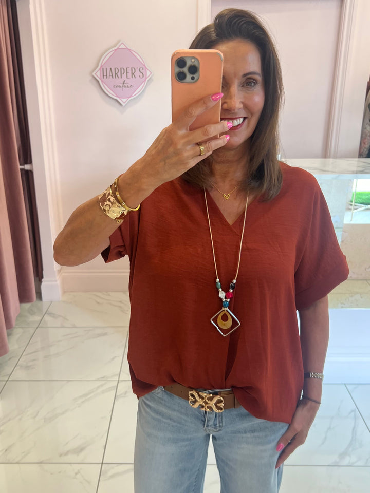 Ember V Neck Top With Necklace