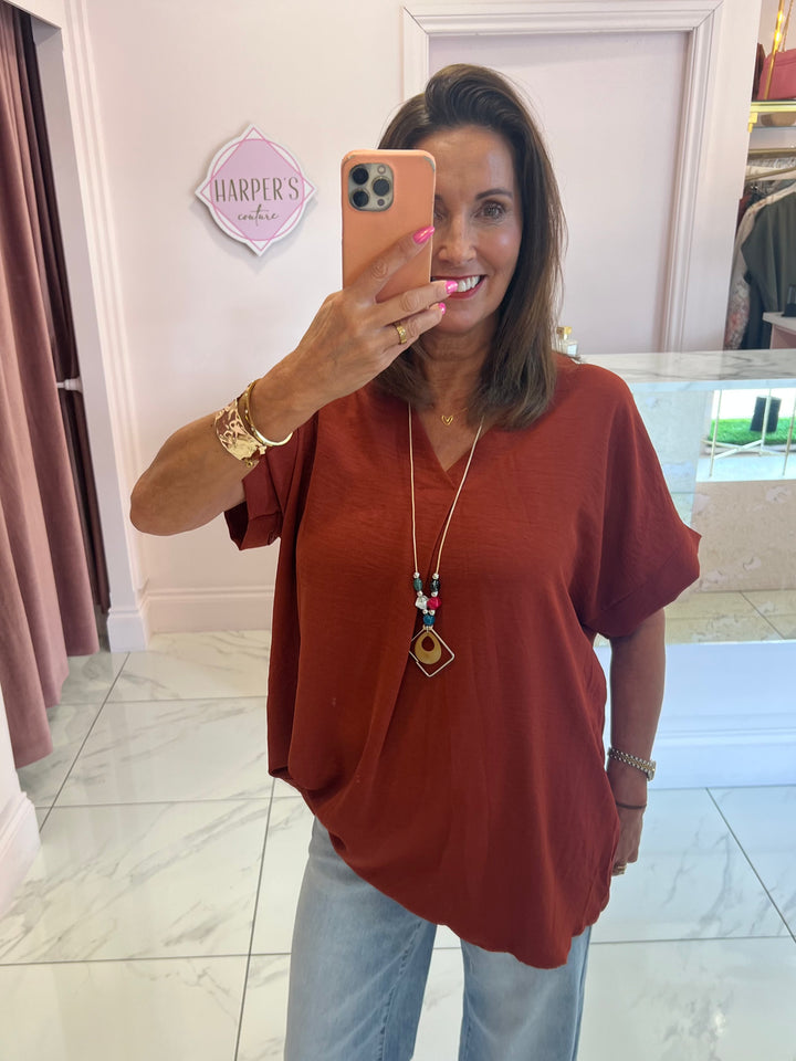 Ember V Neck Top With Necklace