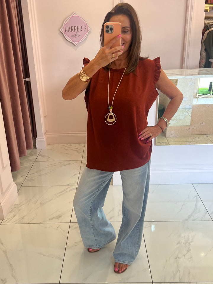 Kaya Frill Shoulder Top With Necklace