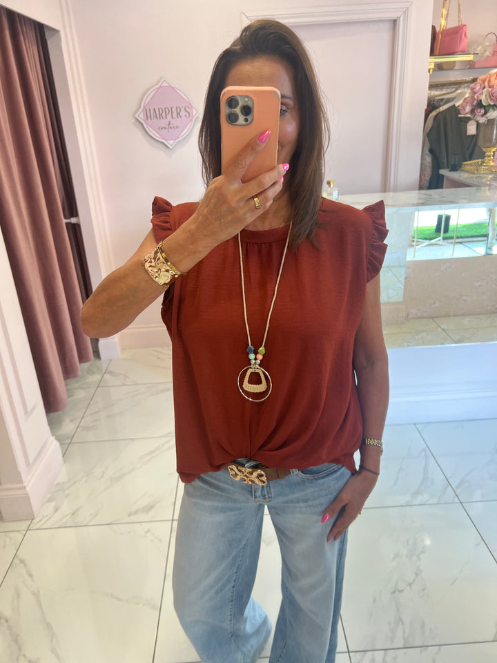 Kaya Frill Shoulder Top With Necklace