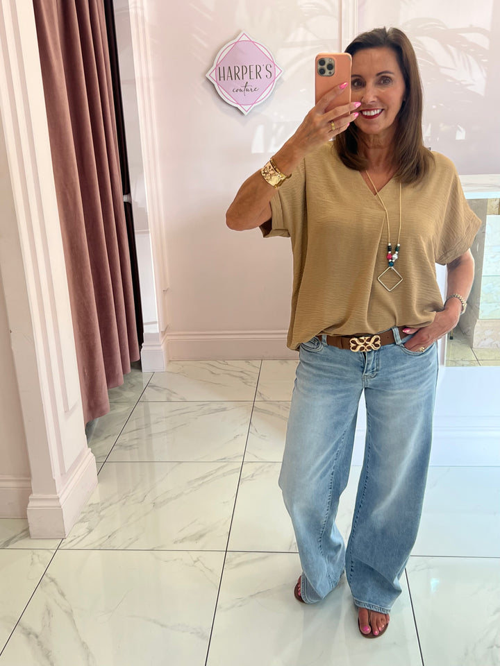 Ember Tan V Neck Top With Necklace