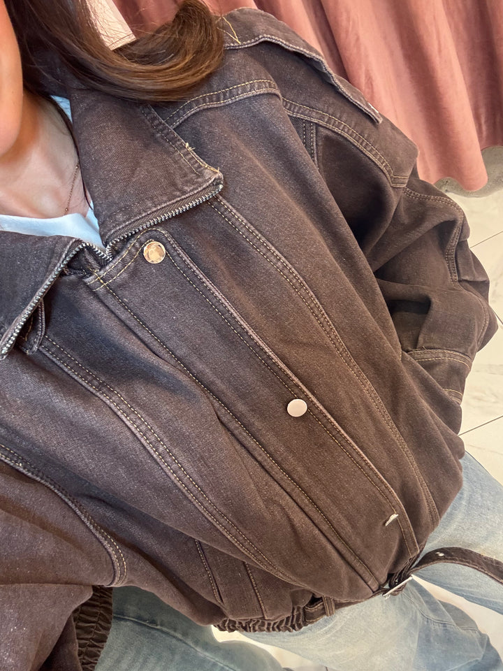 Elsie Chocolate Bomber Oversized Jacket