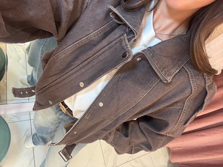 Elsie Chocolate Bomber Oversized Jacket