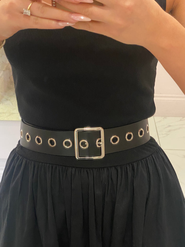 Black & Silver Eyelet Belt