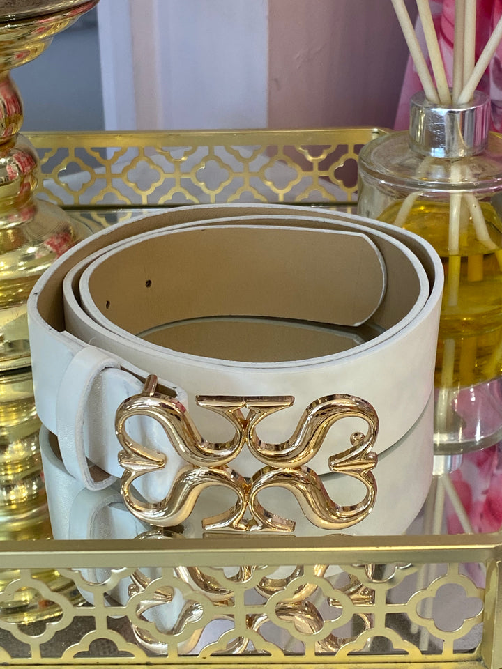White Belt With Gold Ornate Buckle