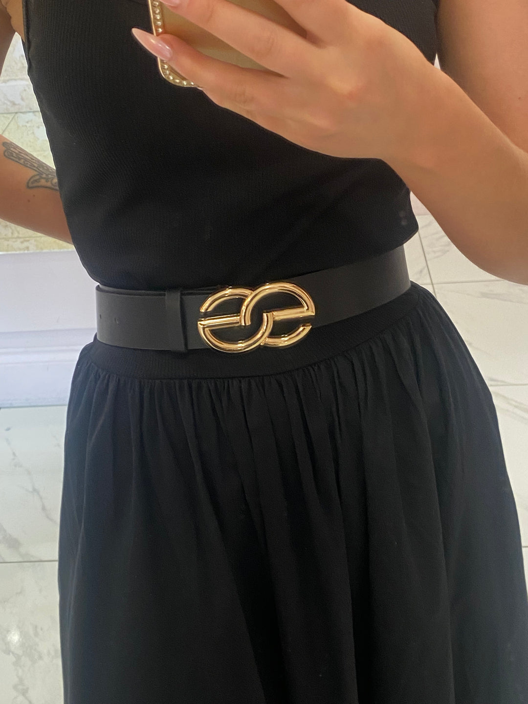 Black Belt With Gold GG Buckle