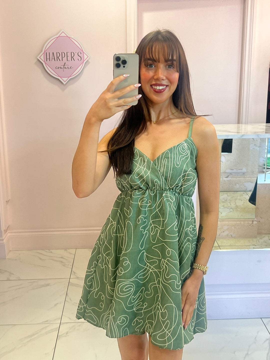 Demi Khaki Embroidered Mini Dress