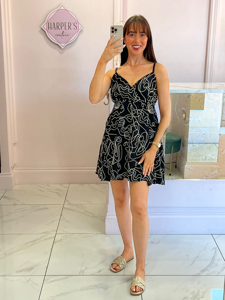 Demi Black Embroidered Mini Dress