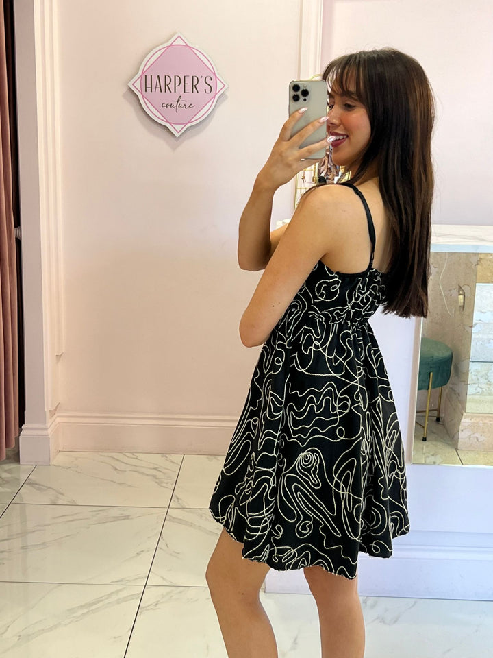 Demi Black Embroidered Mini Dress