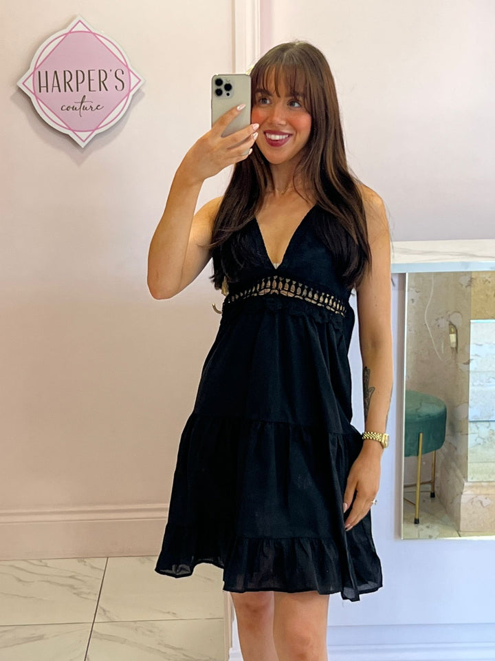 Fleur Black Crochet Dress