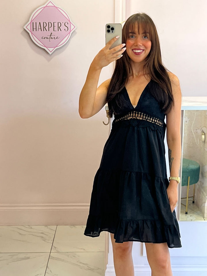 Fleur Black Crochet Dress