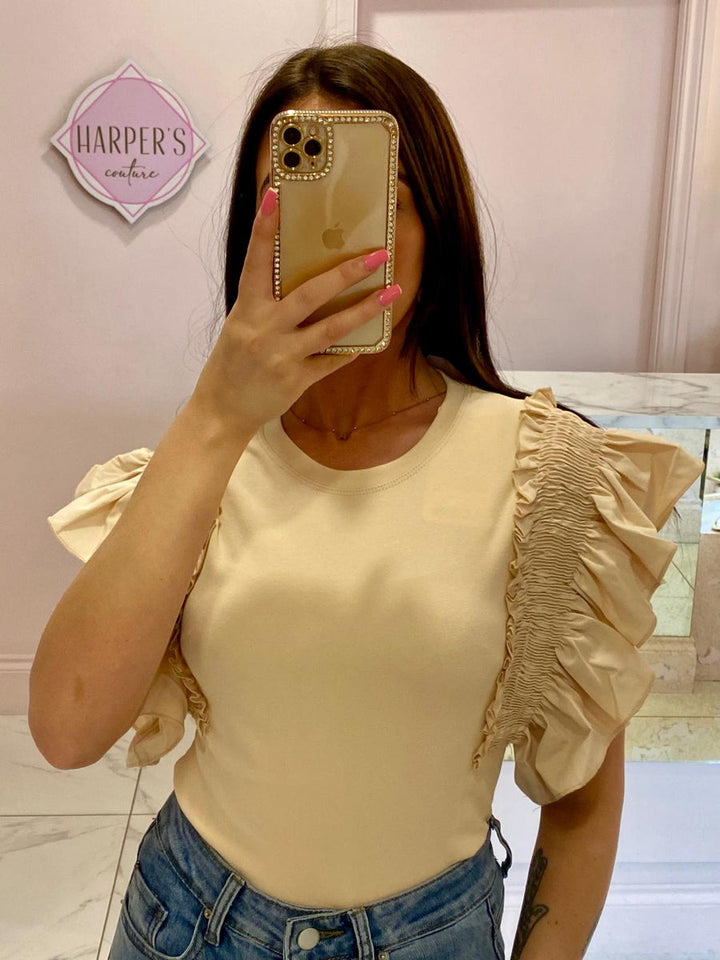 Rosie Nude Ruffle Sleeve Top