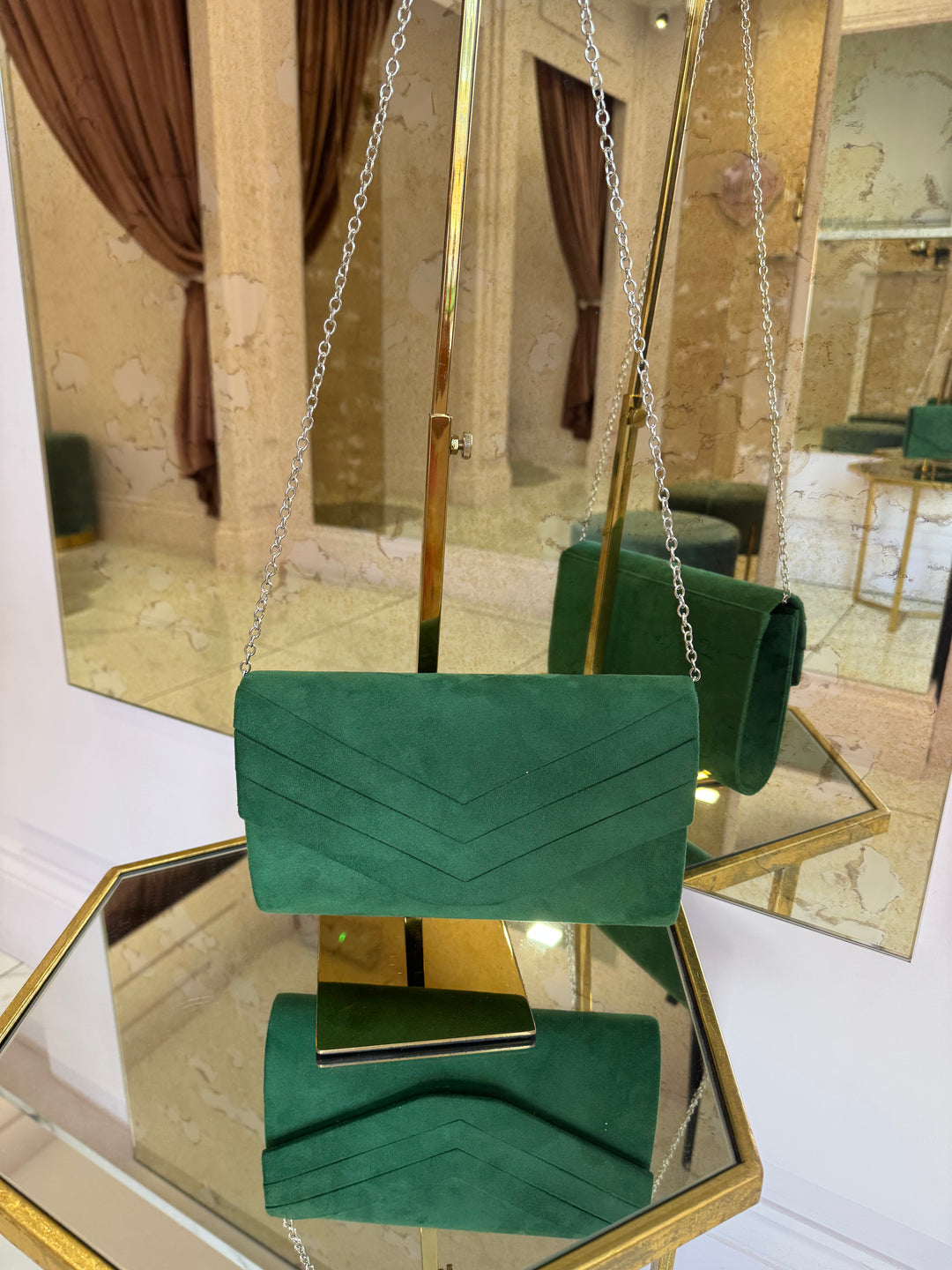 Rona Faux Suede Clutch Bag With Detachable Silver Chain