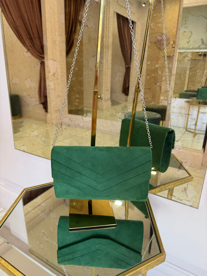 Rona Faux Suede Clutch Bag With Detachable Silver Chain