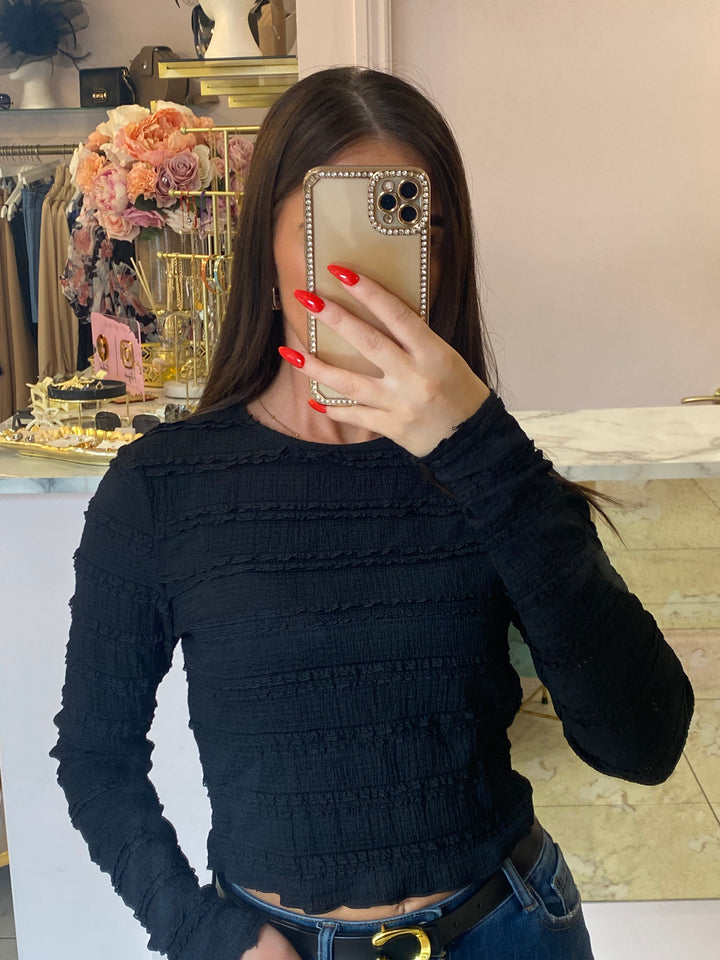 Rona Black Long Sleeve Top