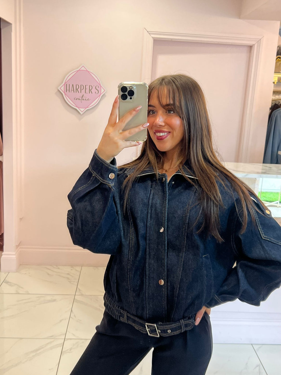 India Indigo Denim Moleskin Lined Bomber Jacket