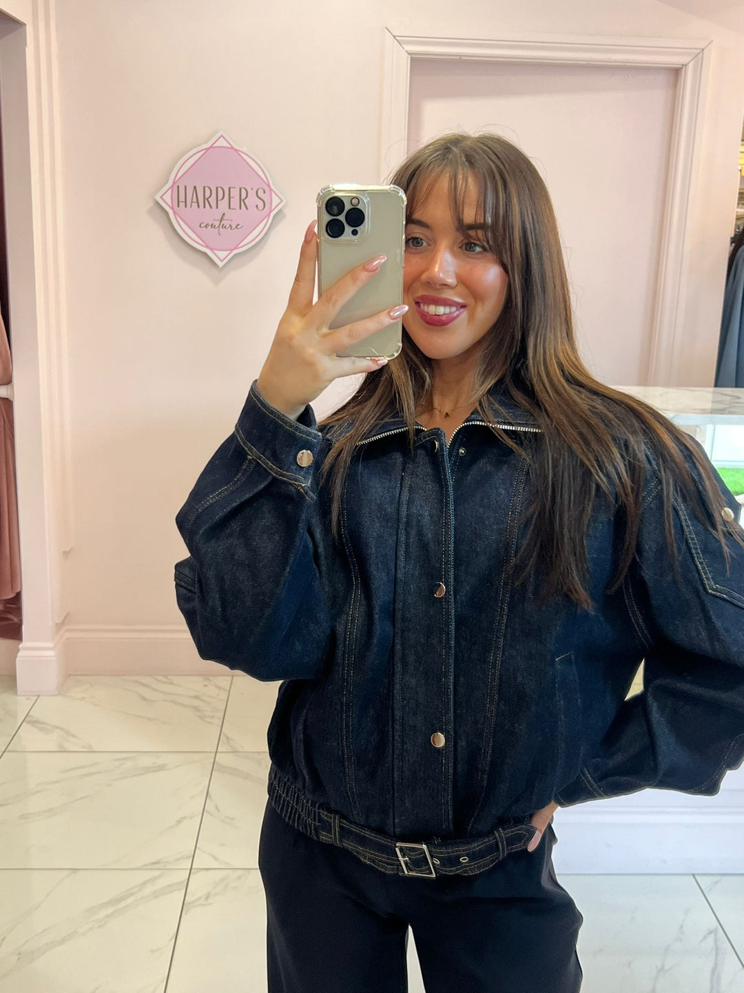 India Indigo Denim Moleskin Lined Bomber Jacket