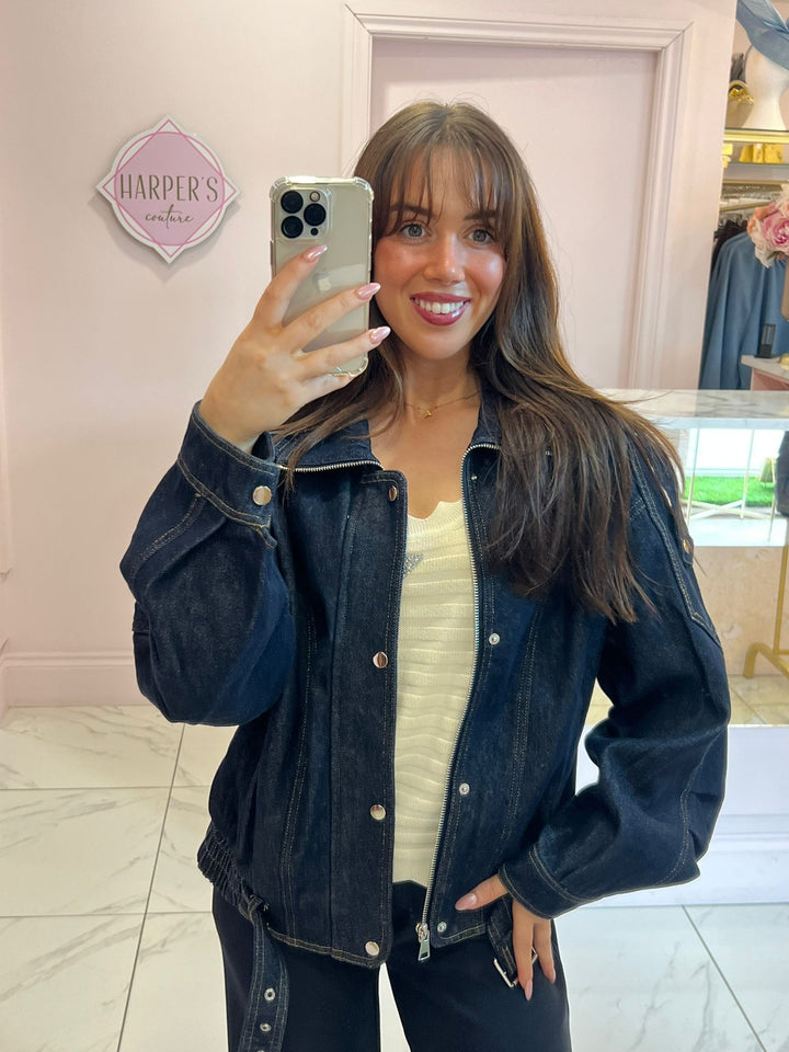 India Indigo Denim Moleskin Lined Bomber Jacket