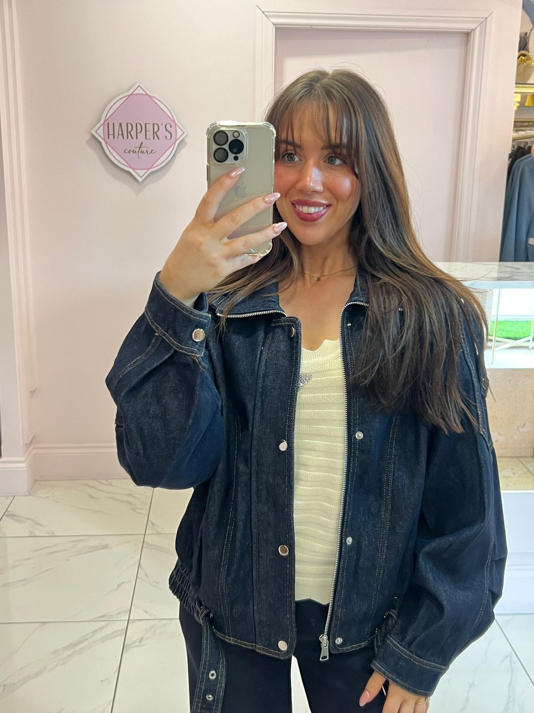 India Indigo Denim Moleskin Lined Bomber Jacket