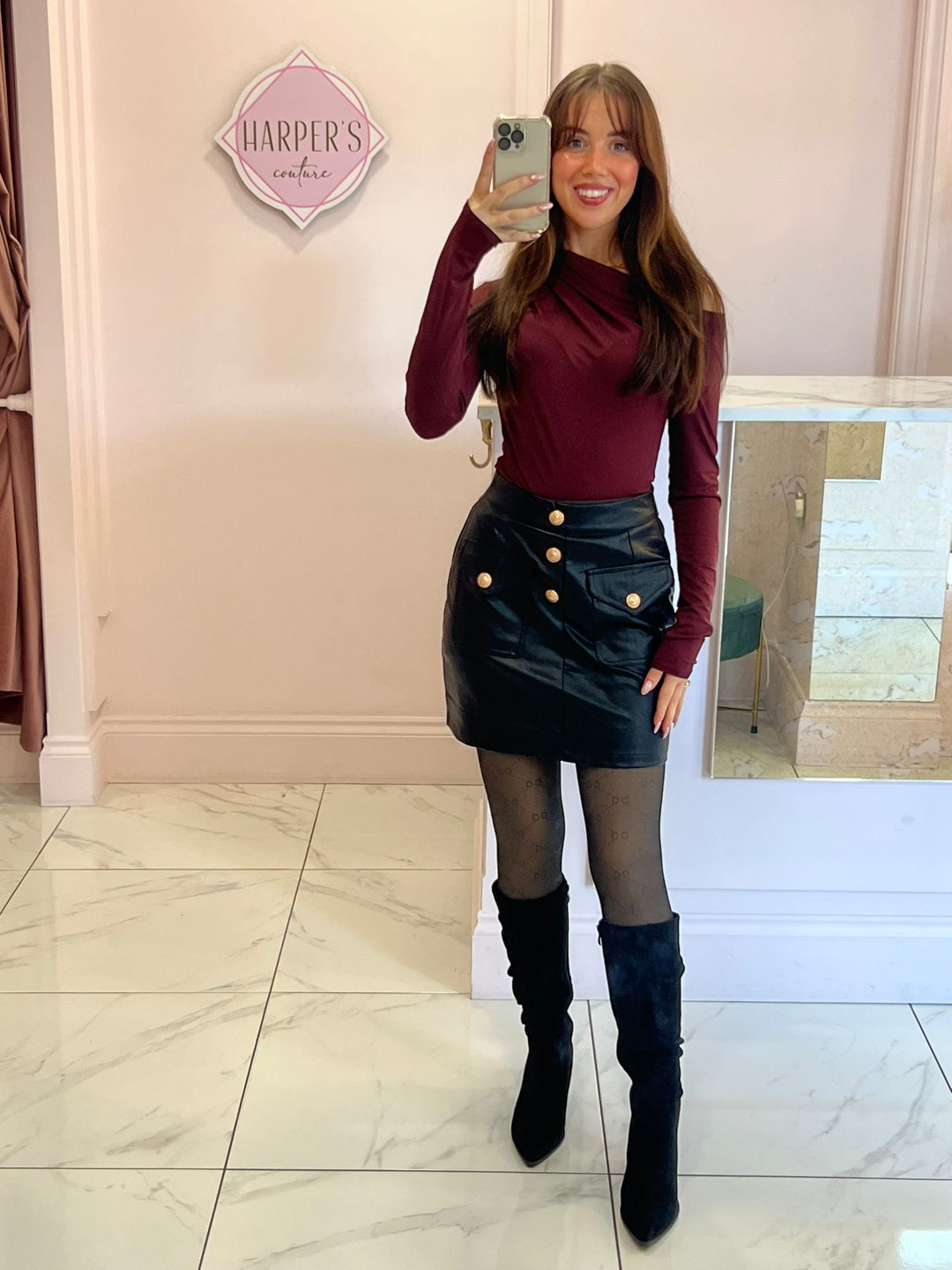 Rachel Black Faux Leather Skort