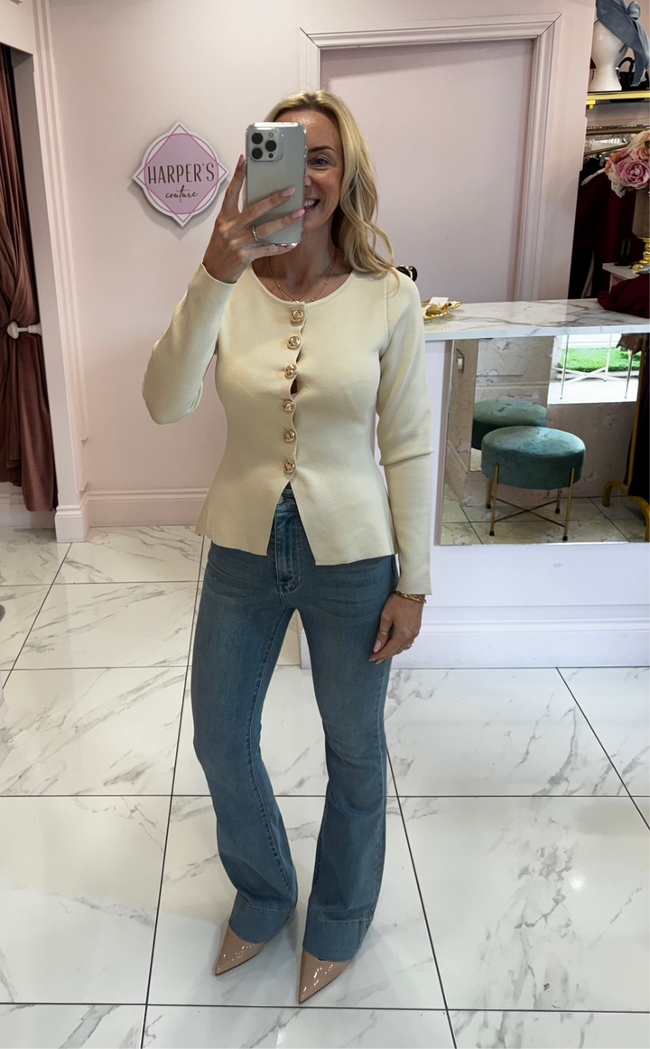Cassie Cream Gold Button Detail Cardigan