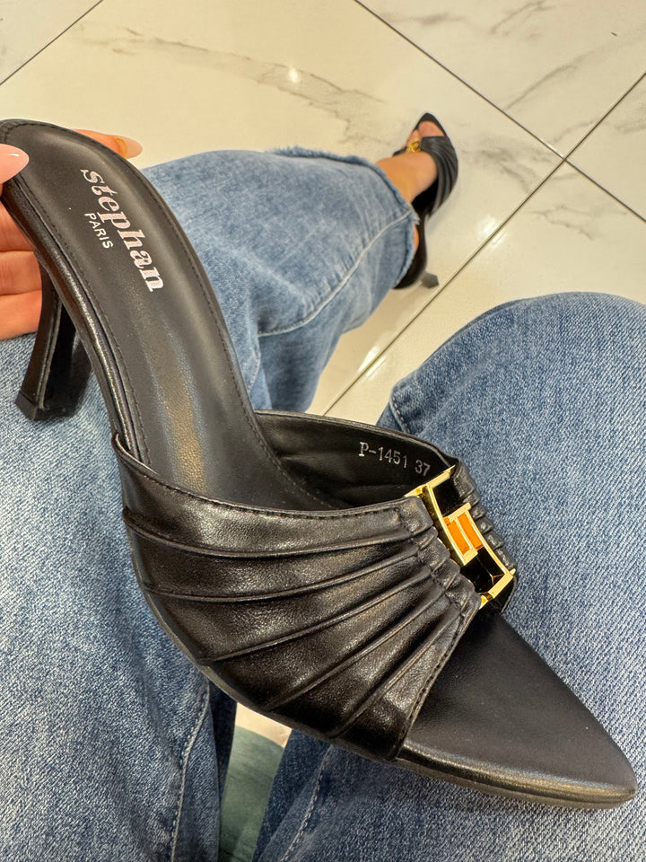 Yvie Black Mule Inspired Sandal