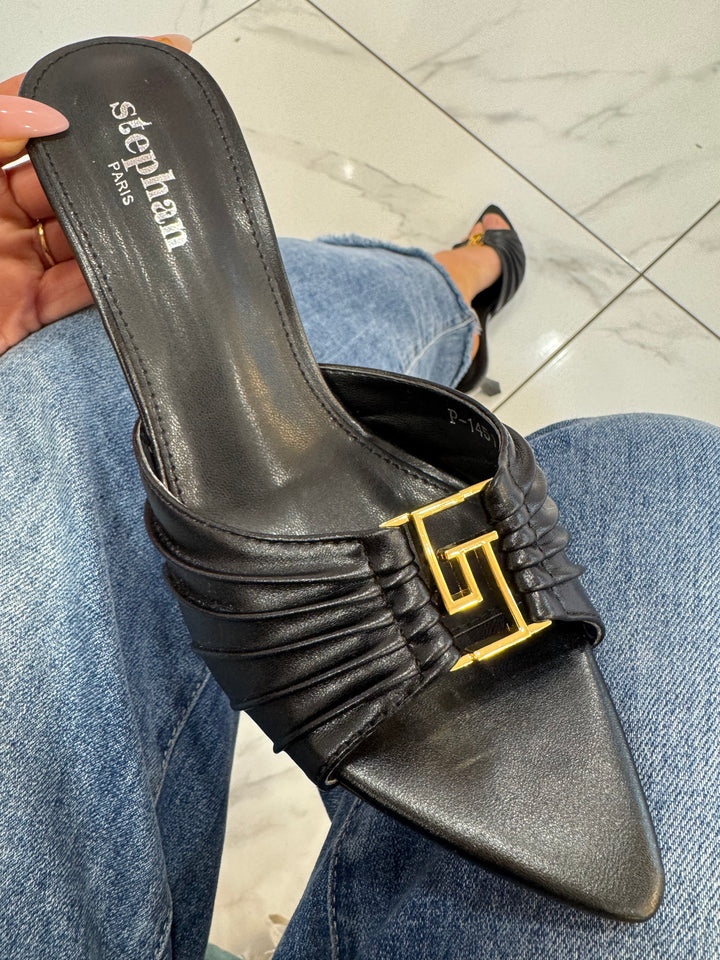 Yvie Black Mule Inspired Sandal