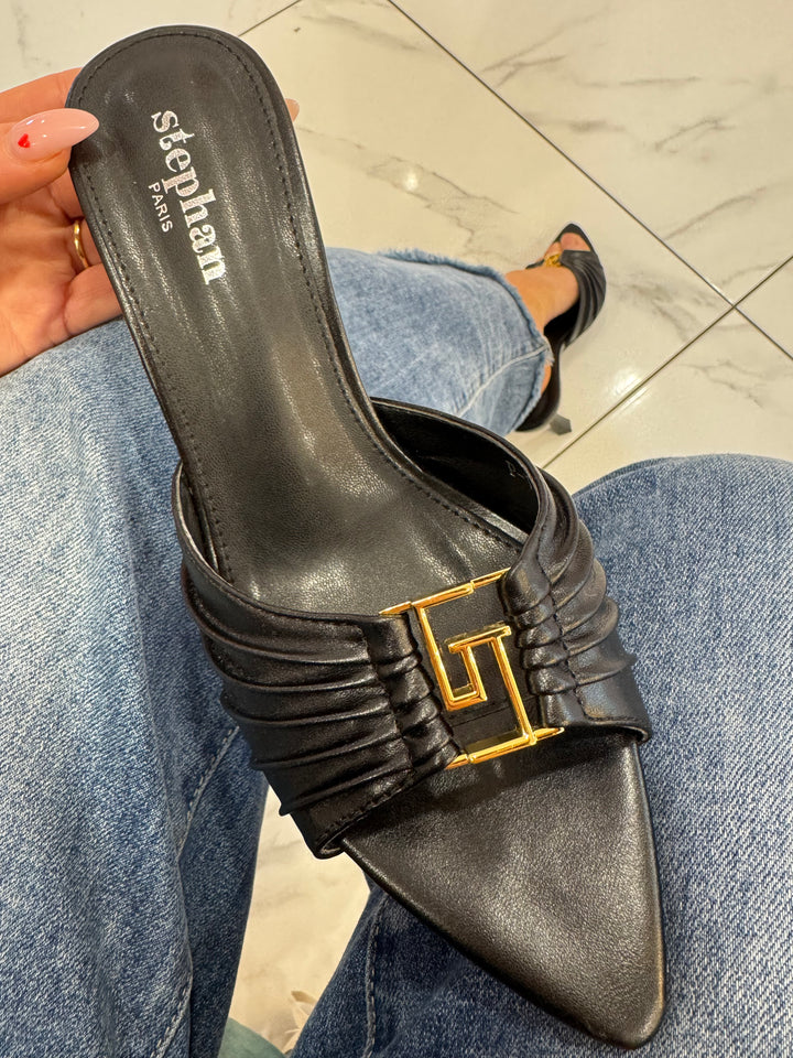 Yvie Black Mule Inspired Sandal