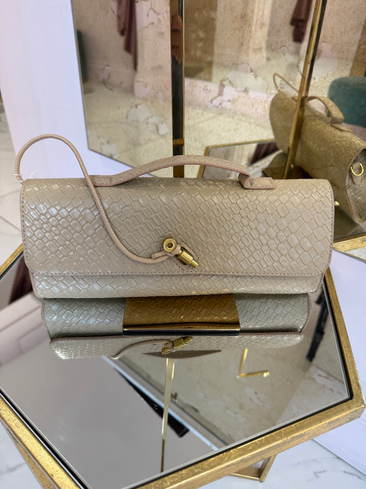 Phoebe Baguette Shape Clutch Bag With Detachable gold chain strap