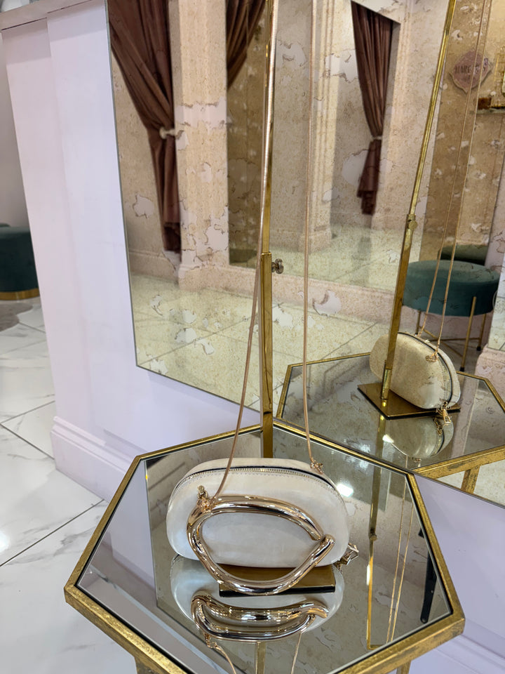 Zara Nude & Gold Bag With Detachable Gold Chain Strap