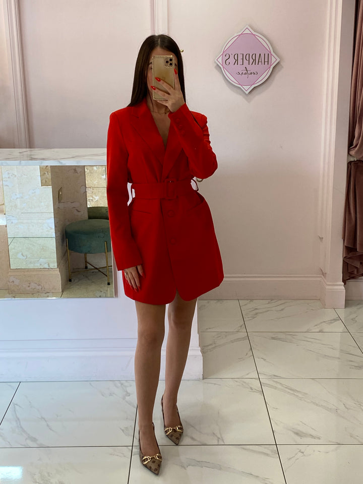 Lorna Red Belted Blazer Dress