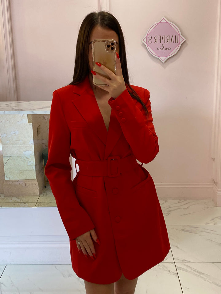 Lorna Red Belted Blazer Dress