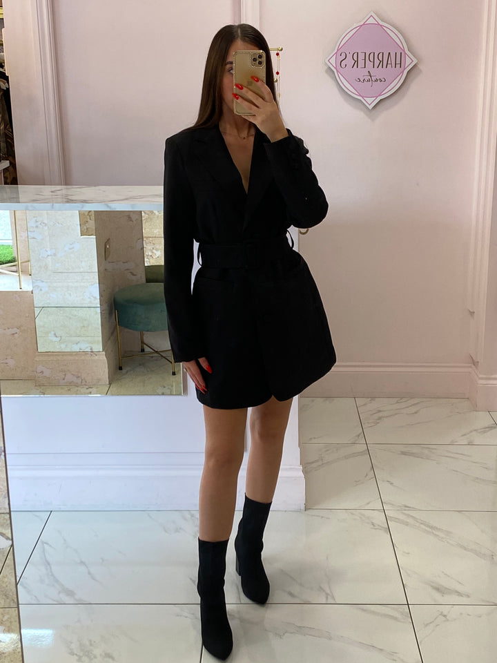 Lorna Black Belted Blazer Dress