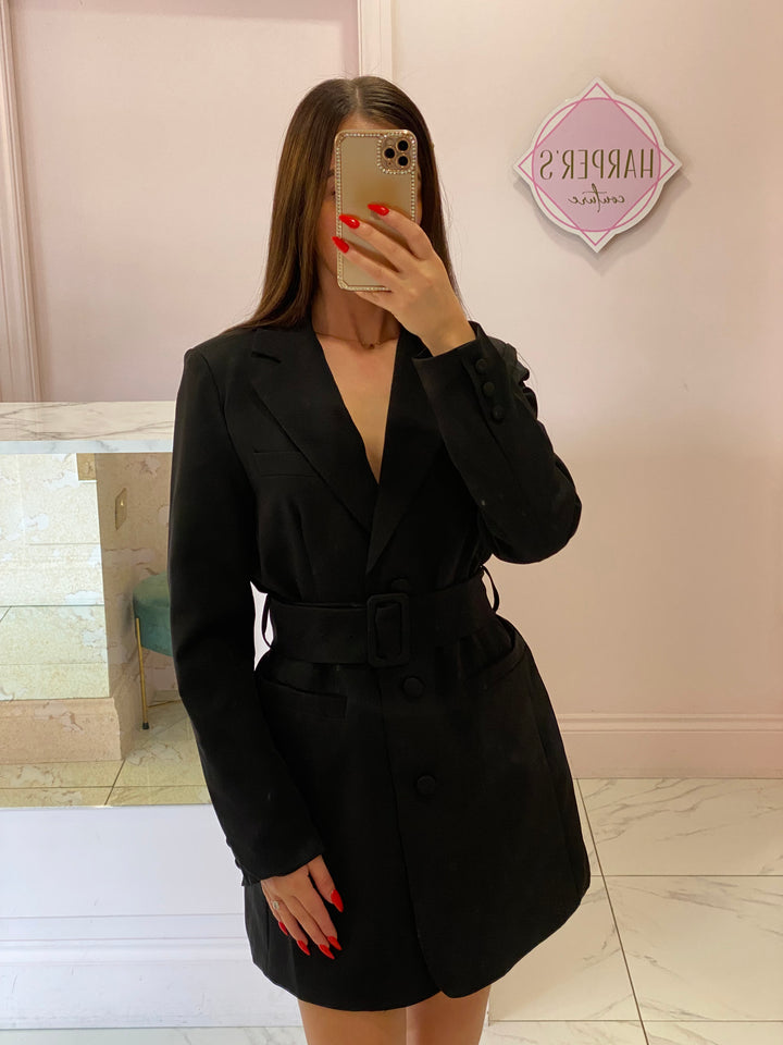 Lorna Black Belted Blazer Dress