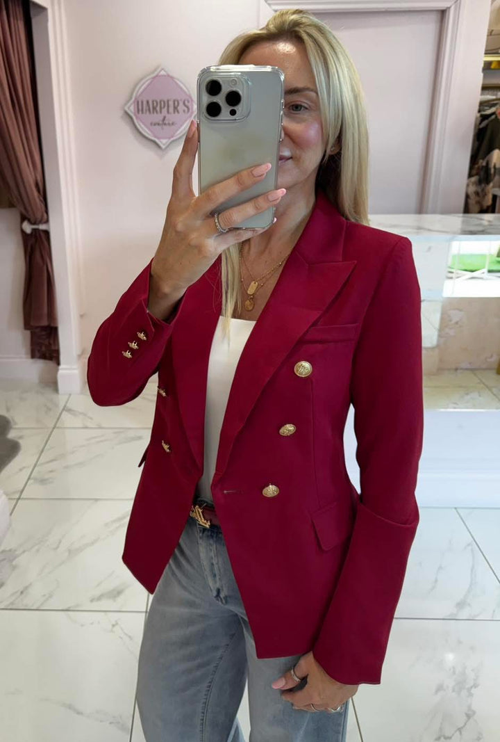 Alena Berry Gold Button Inspired Blazer