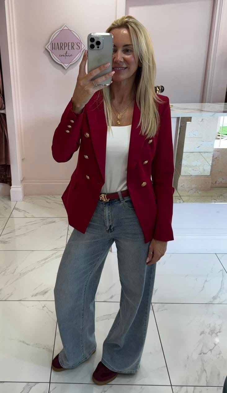 Alena Berry Gold Button Inspired Blazer