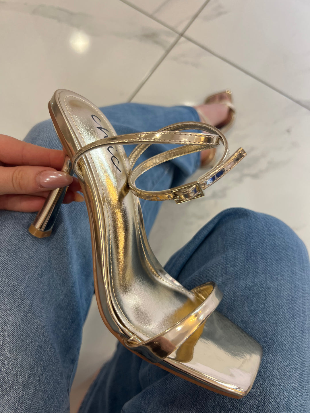 Gabs Gold Strappy Heeled Sandal