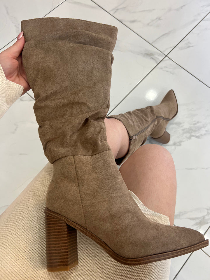 Erin Slouch Block Heel Beige Boots
