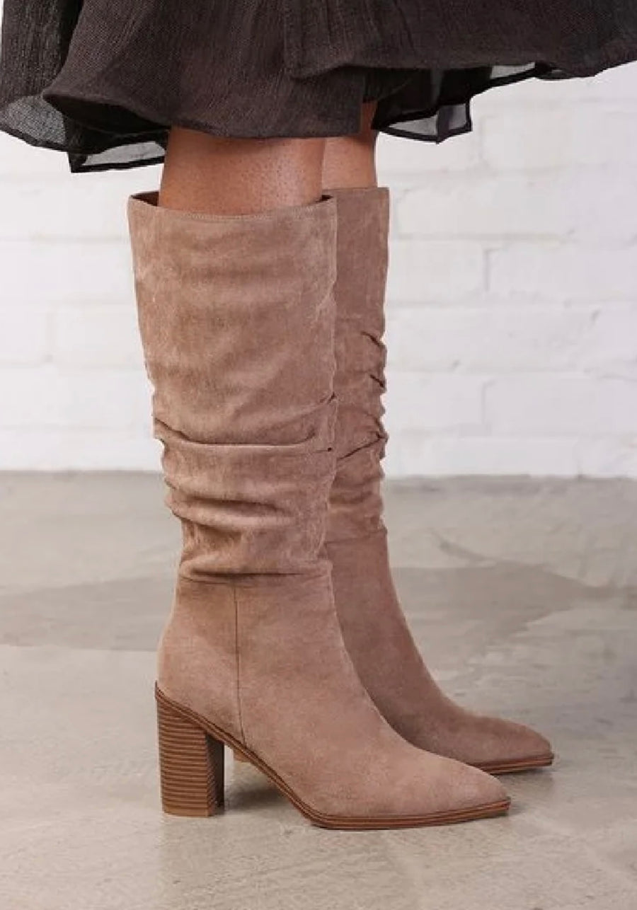 Erin Slouch Block Heel Beige Boots