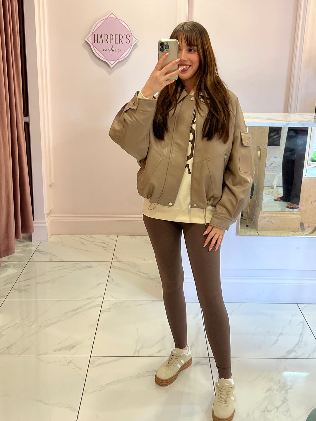 Beryl Mocha Faux Leather Lined Bomber Jacket